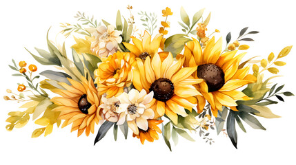 Digital vintage watercolor sunflower floral bouquet abstract graphic poster web page PPT background