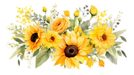 Digital vintage watercolor sunflower floral bouquet abstract graphic poster web page PPT background