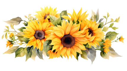 Digital vintage watercolor sunflower floral bouquet abstract graphic poster web page PPT background