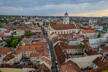 Fototapeta na wymiar Aerial spring view of Pilies Street, Vilnius old town, Lithuania