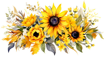 Naklejka premium Digital vintage watercolor sunflower floral bouquet abstract graphic poster web page PPT background