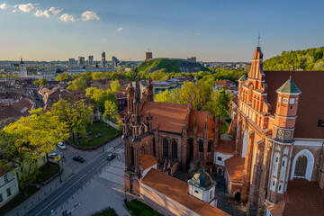 Aerial spring view of Church of St. Anne, Vilnius old town, Lithuania