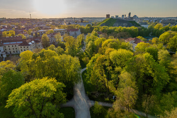 Aerial spring view of Bernardine Garden, Vilnius old town, Lithuania