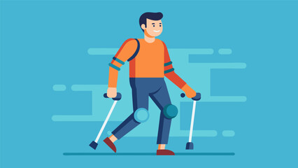 Obraz premium A disabled veteran proudly showing off their mindcontrolled robotic legs allowing them to walk again after years of being confined to a wheelchair..