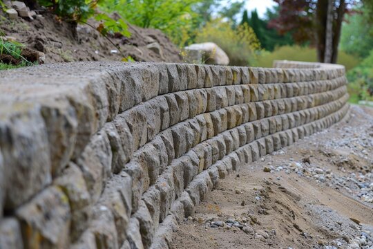 Curved concrete block retaining wall