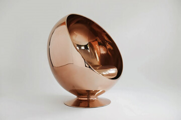 A metallic rose gold egg chair with a glamorous touch, isolated on solid white background.