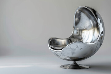 A metallic silver egg chair with a modern aesthetic, isolated on solid white background.