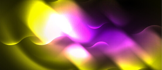 A vibrant display of colorfulness with purple and yellow lights illuminating a black background, reminiscent of a closeup of a flowering plants petals in shades of purple, violet, and magenta