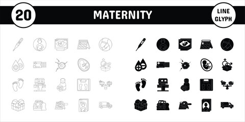 Maternity Line Glyph Vector Illustration Icon Sticker Set Design Materials - obrazy, fototapety, plakaty