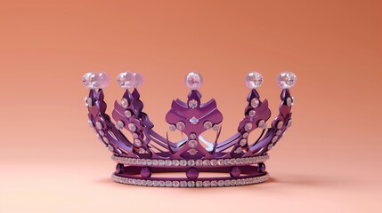 Flat solid color illustration of a royal purple crown on a soft peach background - obrazy, fototapety, plakaty