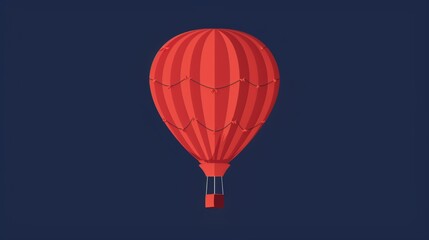 Flat solid color illustration of a ruby red hot air balloon on a navy blue background