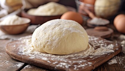 Obraz premium Fresh yeast dough on wooden background