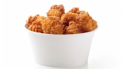 Fried chicken on white bucket with clipping path delivered in a paper box