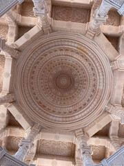 Main dome ceiling of om  temple of jadan village pali, Rajasthan, India, Indian Stone art on dome ceiling of a temple in rajasthan india.