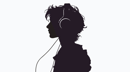 Silhouette of young man in headphones on white background