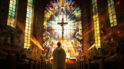 Obraz premium wall art colorful glass Beautifully decorated on the church walls.