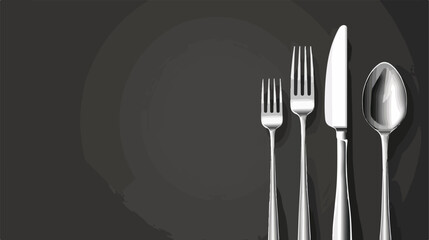 Silver cutlery on dark table background Vector illustration