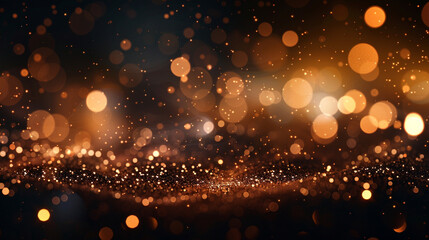 Brilliant Copper Bokeh Lights on Dark Abstract Background, Glitter and Sparkle Dust High Definition