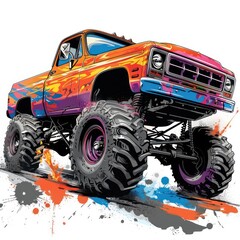 color monster truck on white background