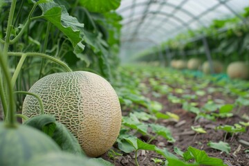 Greenhouse farm growing cantaloupe melon