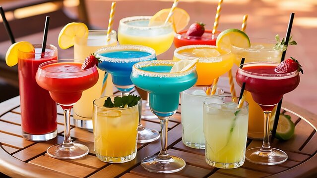 Glasses of juices refreshments and summer drinks