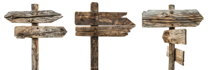 Set of wooden arrow signs.empty signpost isolated.