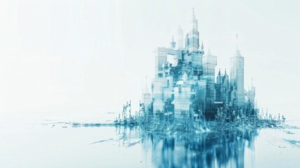 A digital castle built from data and polygons. white background