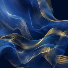 A mesmerizing abstract image showing blue flowing forms accented with delicate golden lines