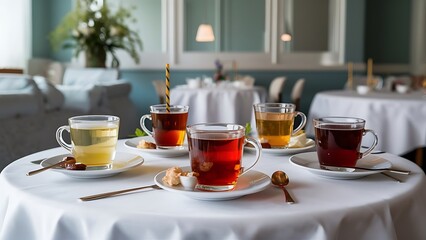 Cold tea drinks are placed on the table in the restaurant