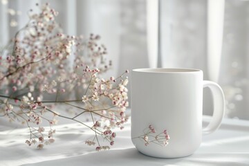 White Blank Mug Mockup in Photographic Scene created with Generative AI