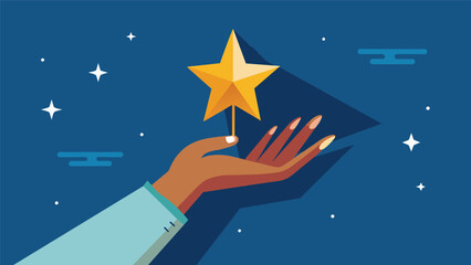 A hand reaching for a shining star symbolizing a credit score goal being achieved.