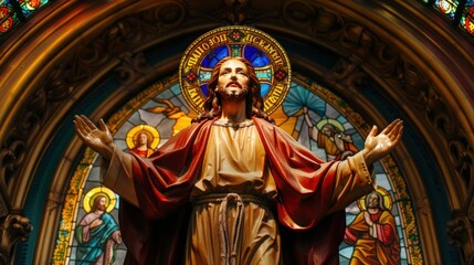 Obraz premium Image of Jesus Christ in the cathedral's stained glass window