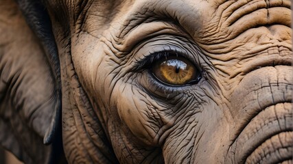 Fototapeta premium A majestic close-up image of an elephant's eye, depicting its deep wisdom and gentle nature. -