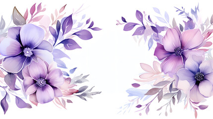 Digital vintage watercolor purple flowers abstract graphic poster web page PPT background