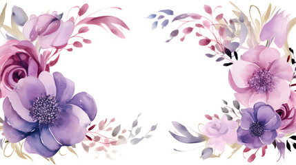 Fototapeta premium Digital vintage watercolor purple flowers abstract graphic poster web page PPT background