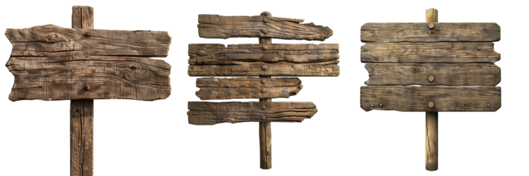Set of wooden  signs.empty signpost isolated.