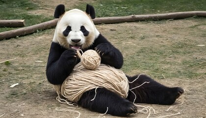A Giant Panda Playing With A Ball Of Yarn