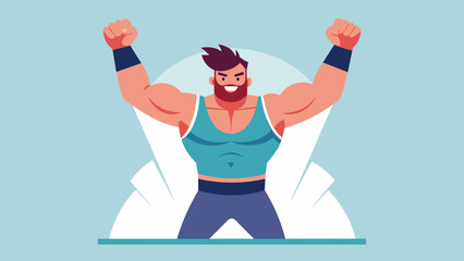 A triumphant fighter raising their arms in the air having successfully overcome their fear in sparring and emerging stronger and more confident.