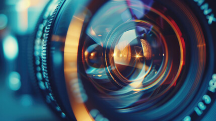 Close-Up of Camera Lens Reflecting Light