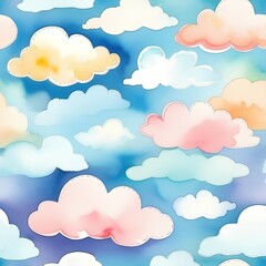 Obraz premium Rainbow colorful clouds seamless patterns watercolor texture cute illustration
