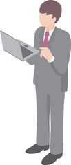 ビジネス　アイソメトリック　人物　男性　スーツ　ノートパソコン　職業　仕事　イラスト素材