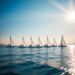 Fototapeta premium Background depicting the surface of the sea with white sailing yachts and small waves