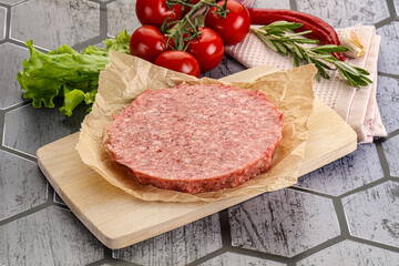Raw beef uncooked burger cutlet