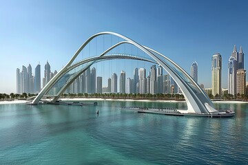 Naklejka premium Curvaceous Transparence: Floating Bridge Architecture Connecting Distant Cities