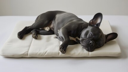 cute little french bulldog sleeping on a white pillow