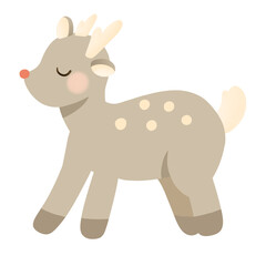 Christmas themed animal cartoon illustration featuring a reindeer, deer