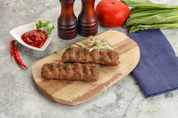 Kebab with beef served onion