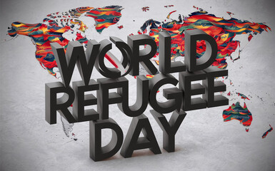 20th june world refugee day, lettering with expressive accompanying image