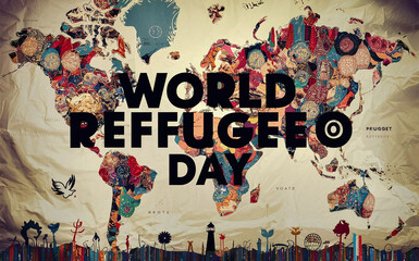 20th june world refugee day, lettering with expressive accompanying image