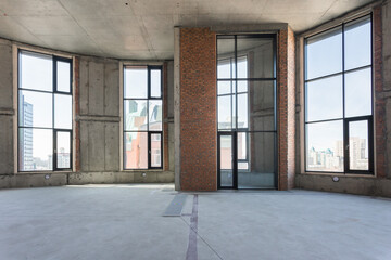 interior of the apartment without decoration in gray colors. rough finish